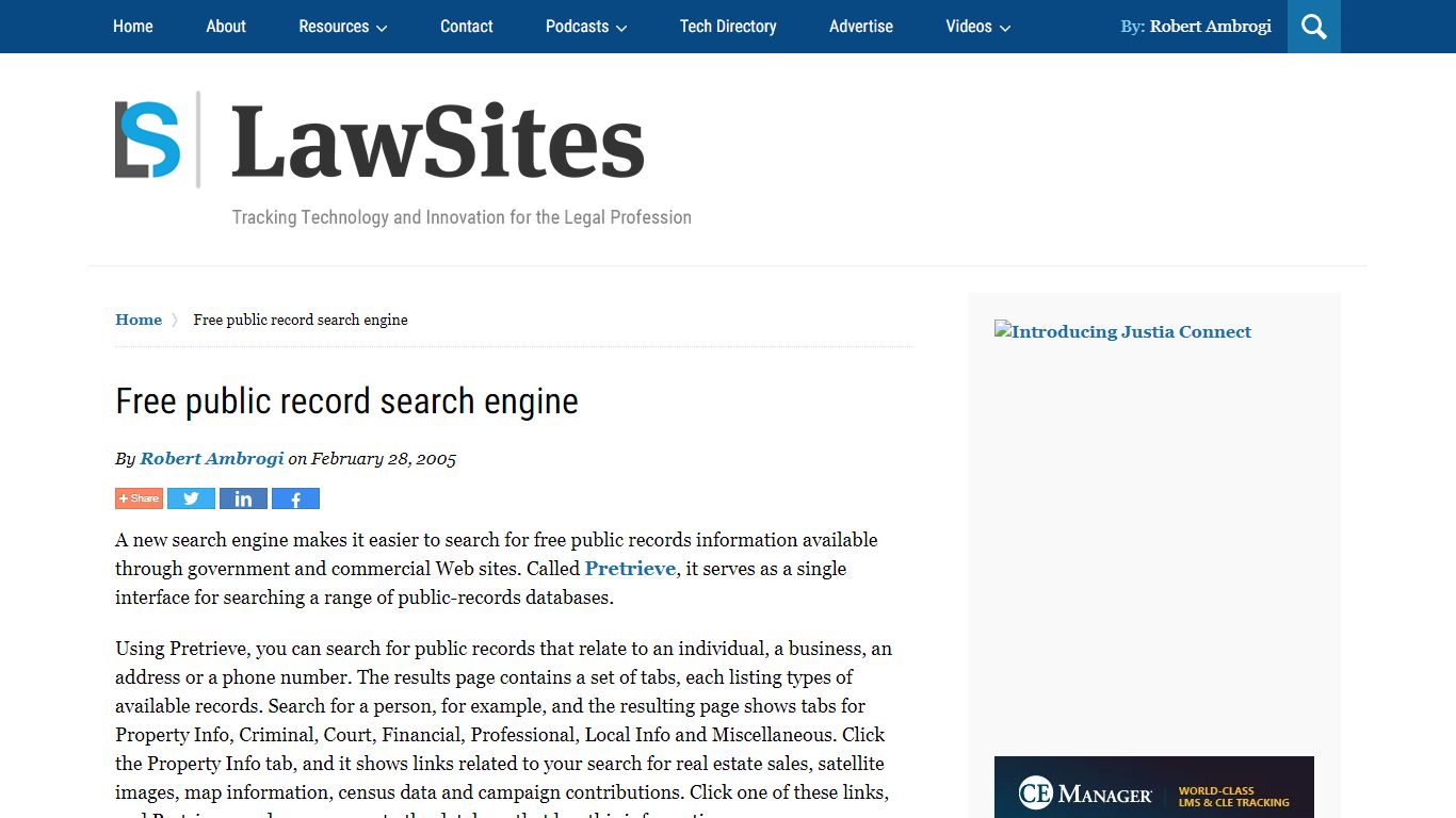 Free public record search engine | LawSites